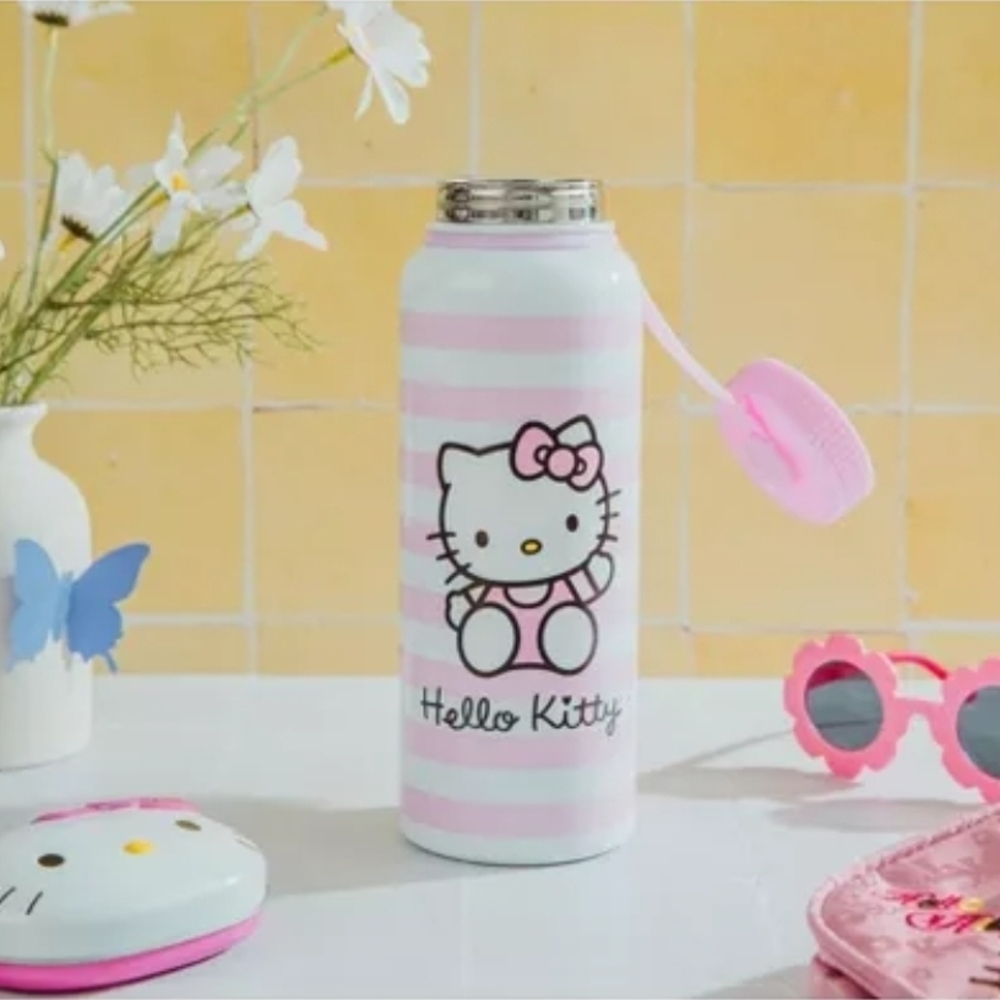 Hello Kitty Pink & White Striped Stainless Bottle